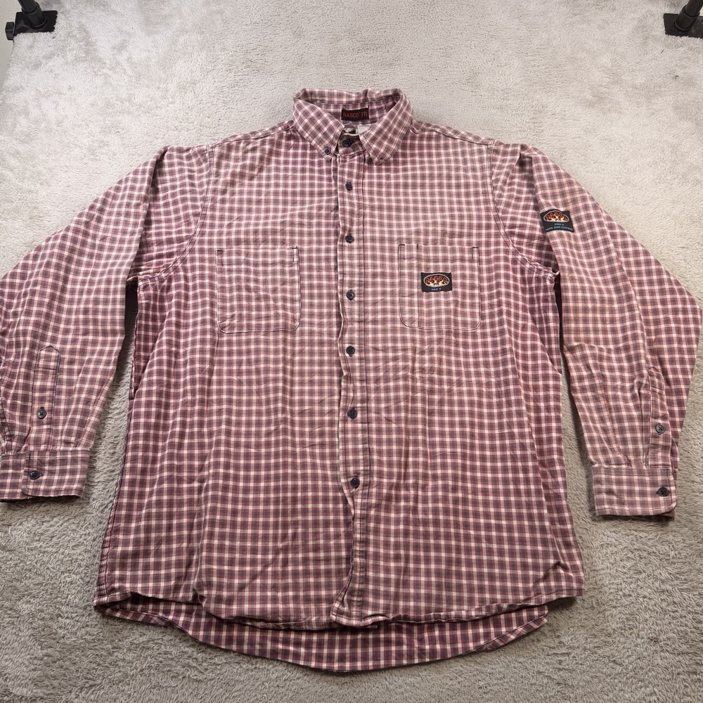 Rasco FR Shirt Men XL Long Red Plaid Flame Resistant Workwear Button Long Sleeve